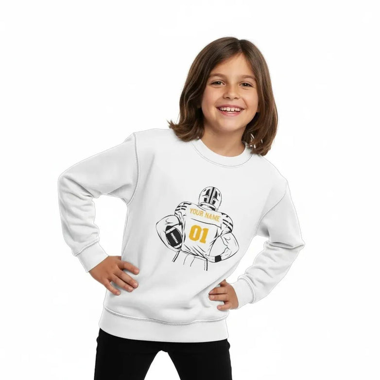 Kids Personalized Football Crewneck Sweatshirt - Custom Team Colors Name & Number - V2 - RedHeaded StepChild