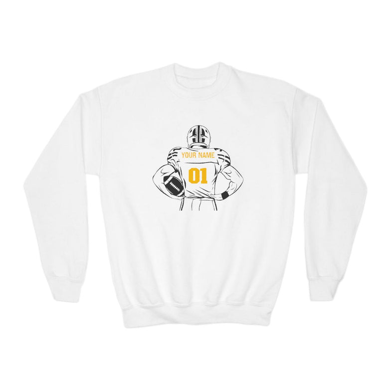 Kids Personalized Football Crewneck Sweatshirt - Custom Team Colors Name & Number - V2 - RedHeaded StepChild