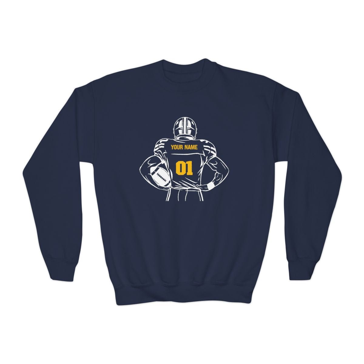 Kids Personalized Football Crewneck Sweatshirt - Custom Team Colors Name & Number - V2 - RedHeaded StepChild
