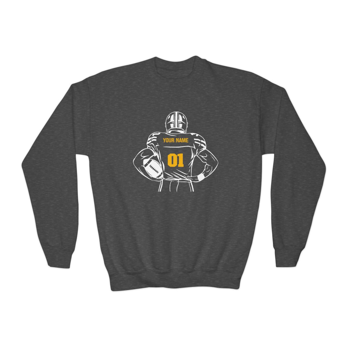 Kids Personalized Football Crewneck Sweatshirt - Custom Team Colors Name & Number - V2 - RedHeaded StepChild