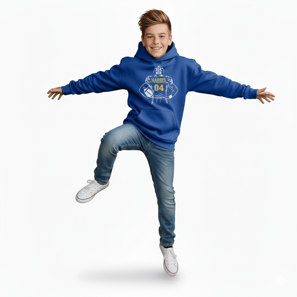 Kids Personalized Football Hoodie - Custom Team Colors Name & Number - V2 - RedHeaded StepChild