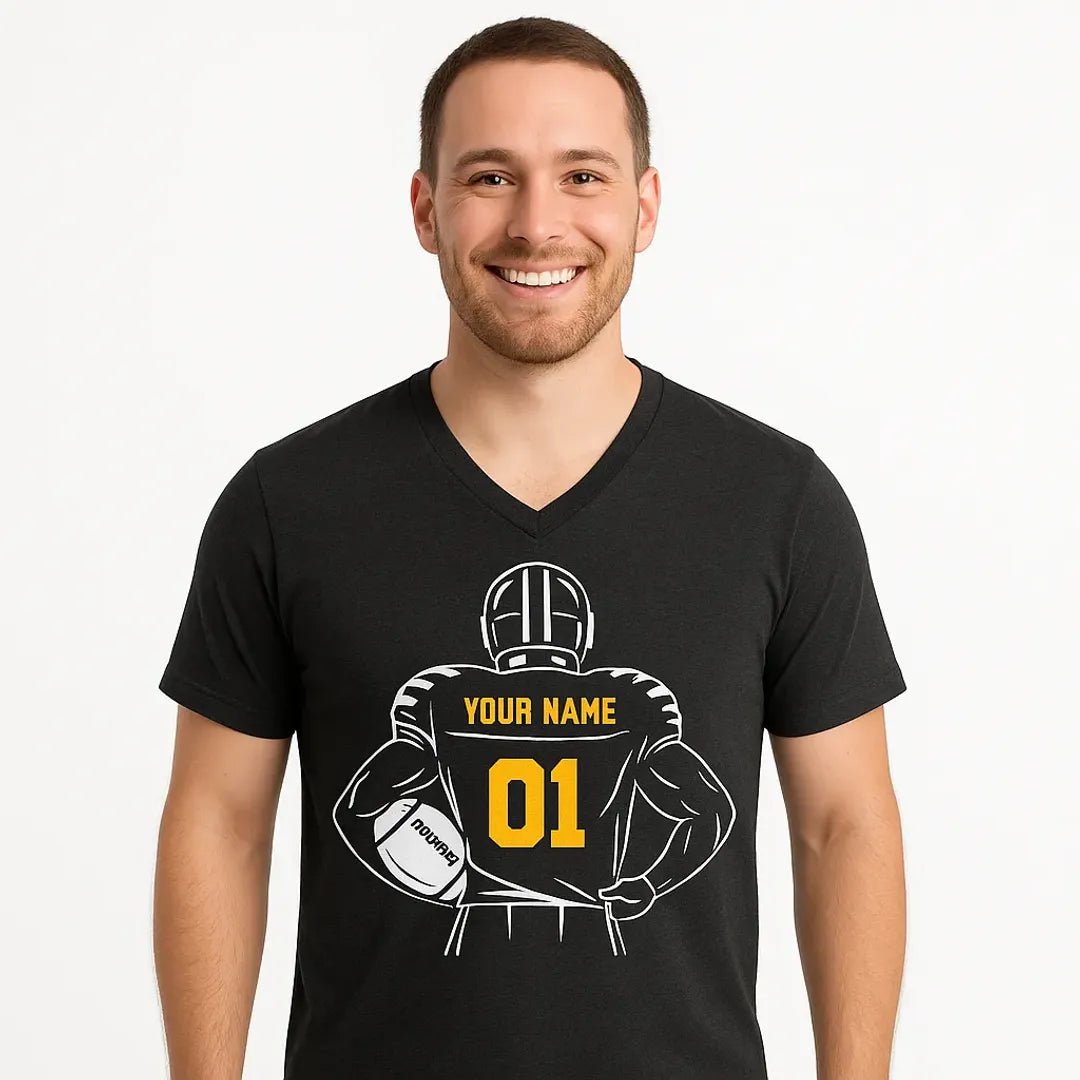 Personalized Unisex V - neck Football T-shirt - RedHeaded StepChild