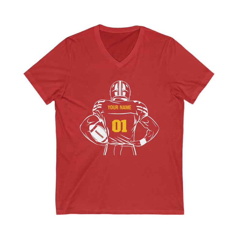 Personalized Unisex V - neck Football T-shirt - RedHeaded StepChild
