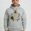 Man wearing a sport grey hoodie with a customizable football graphic against a white backgroumd